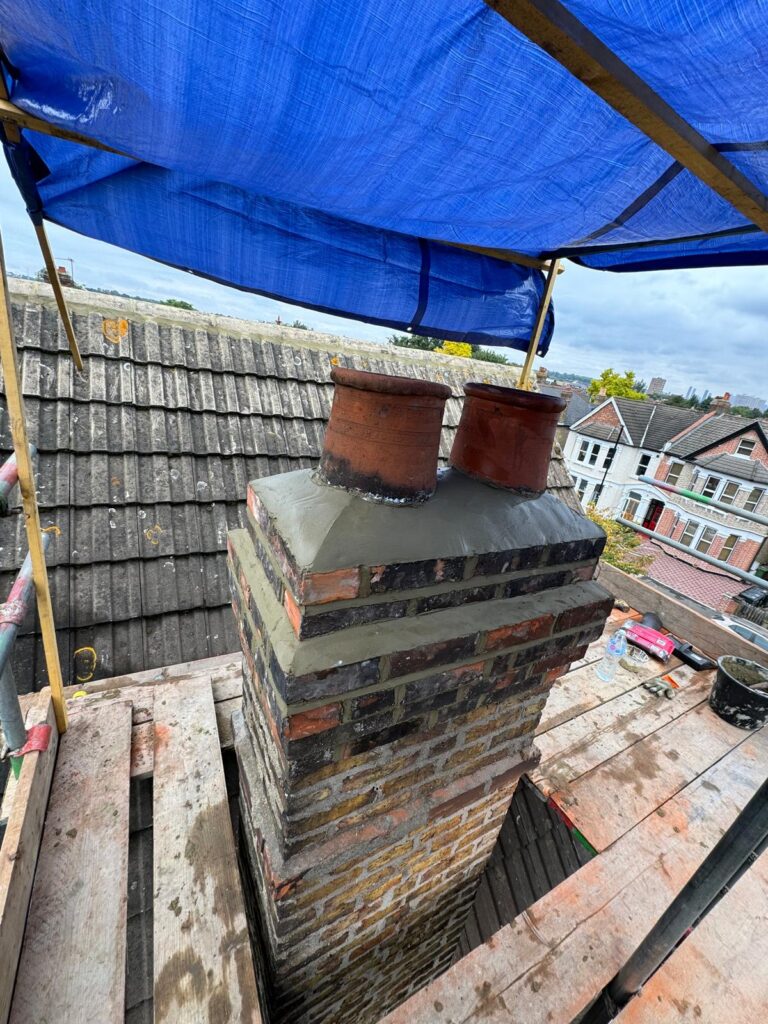 Chimney Repair - Pots Removed, Cobbling Rebuilt & Flaunching Installed - 5 Years Guaranteed - Catford, London